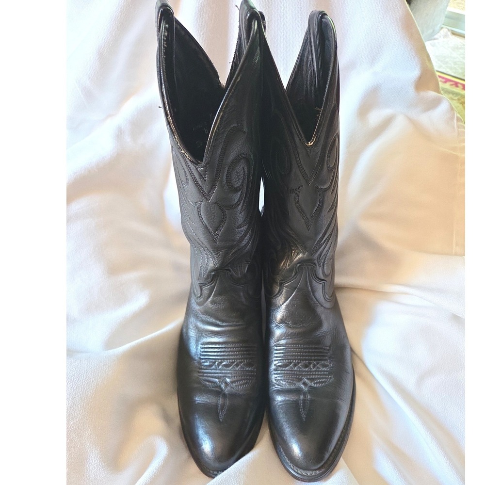 Laredo Western Cowboy Boots Mens 8D Black Excellent Leather Pointed/Almond Toe - Picture 3 of 12